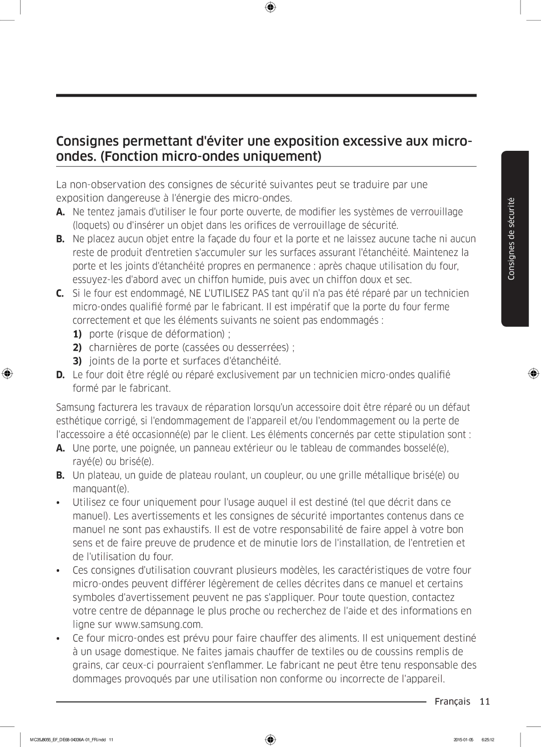 Samsung MC35J8055KT/EF, MC35J8055CW/EF, MC35J8055CK/EF manual Français  